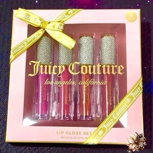 Juicy Couture Lip Gloss Set 4 ct Watermelon Cocoa Clementine Berry Scent NEW NIB